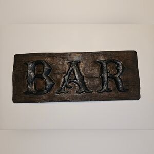 Vintage Plaster BAR Sign Wall Hanging Tavern Home Bar Faux Wood Man Cave 18" NEW